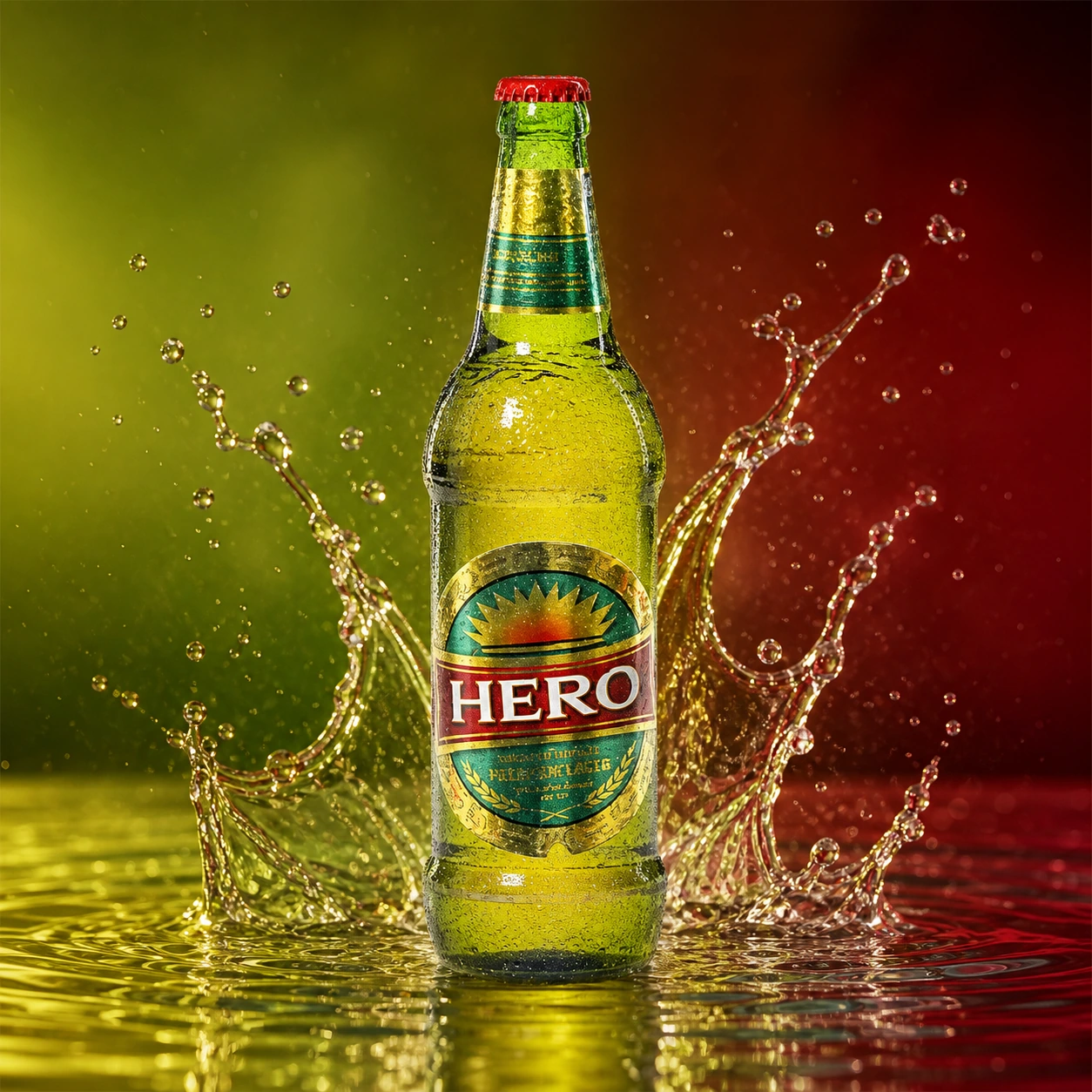 Hero Lager bottle presentation