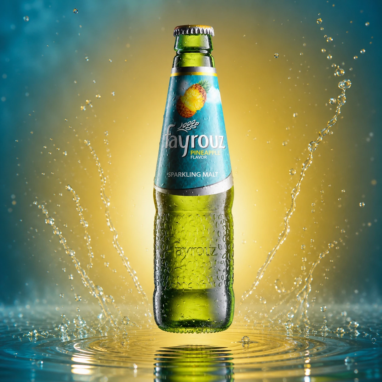 Fayrouz Pineapple bottle presentation